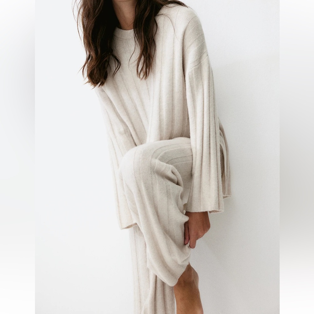 H&M wool-blend rib-knit set in cream, size small